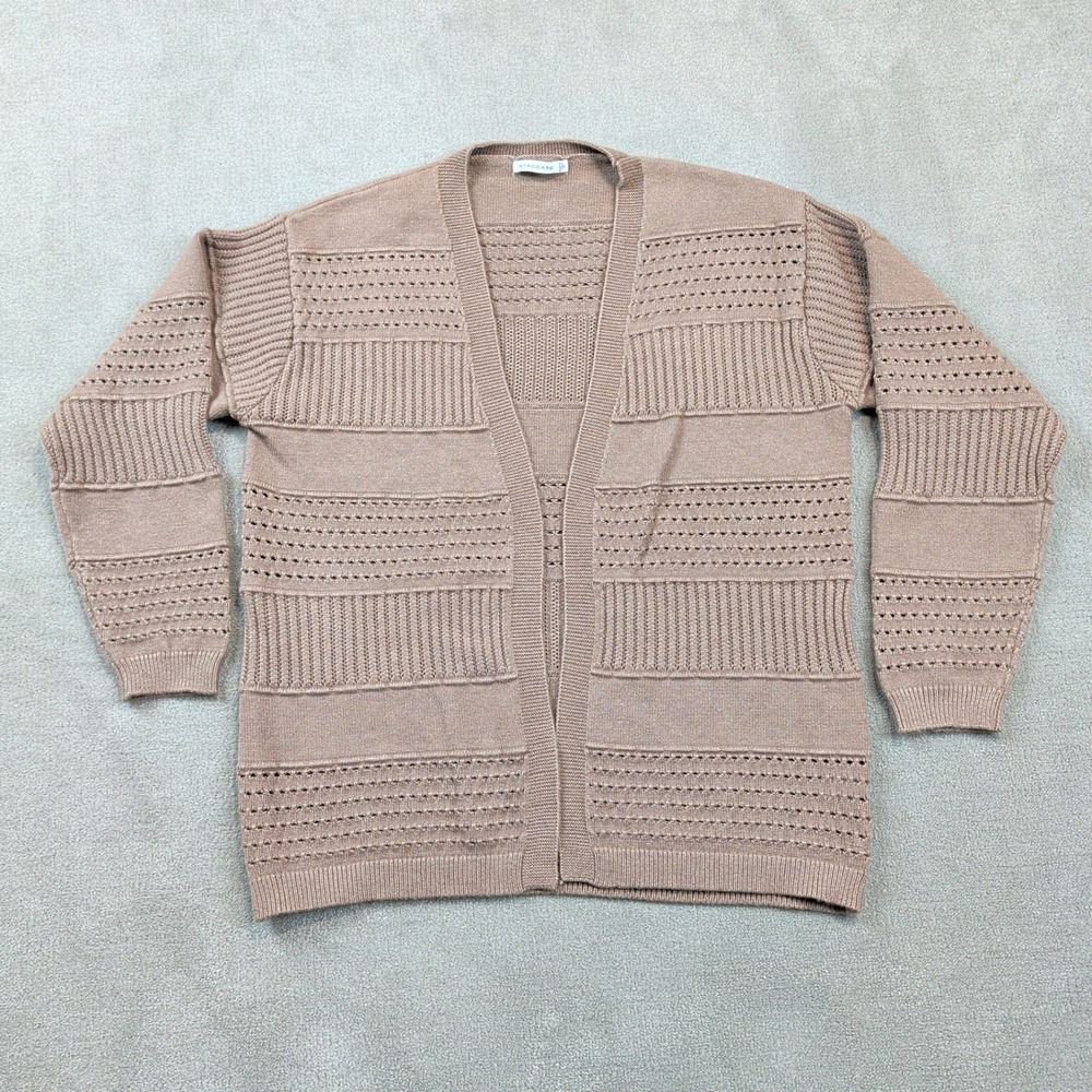 Staccato Cardigan Size S Womens Mauve Taupe Open Front Pointelle Knit Sweater